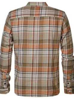 Chemise Regular Fit légère, coton motif Tartan orange et beige, à col français