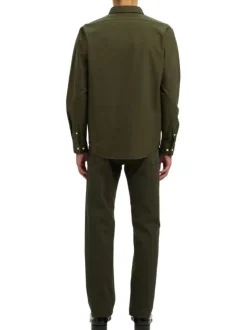 Chemise Rick en coton kaki unie à coupe droite avec un col américain