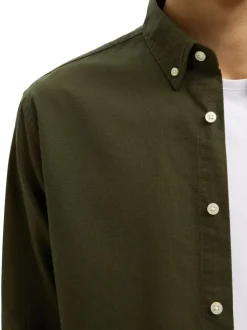 Chemise Rick en coton kaki unie à coupe droite avec un col américain