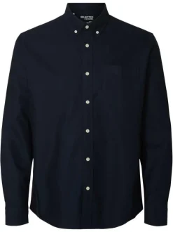 Chemise Rick en coton marine unie à coupe droite avec un col américain