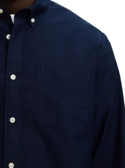 Chemise Rick en coton marine unie à coupe droite avec un col américain