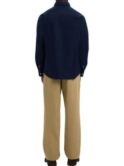 Chemise Rick en coton marine unie à coupe droite avec un col américain