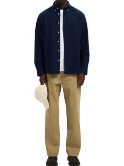 Chemise Rick en coton marine unie à coupe droite avec un col américain