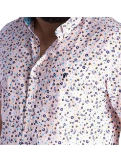 Chemise rose avec une coupe droite et un col français à manches courtes