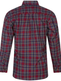 Chemise rouge en coton, en tissu tartan à coupe droite et à col américain