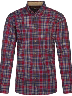 Chemise rouge en coton, en tissu tartan à coupe droite et à col américain