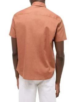 Chemise rouge unie en coton et lin mélangé avec une coupe droite