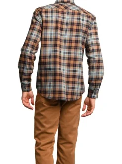 Chemise rouille à carreaux ajustée avec un col français et à manches longues