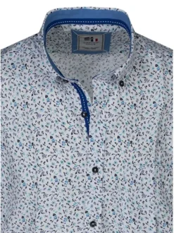 Chemise turquoise floral avec une coupe droite et des manches courtes