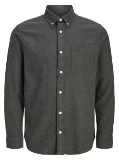 Chemise twill en coton biologique anthracite à coupe droite et col américain