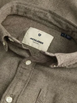 Chemise twill en coton biologique beige à coupe droite et col américain