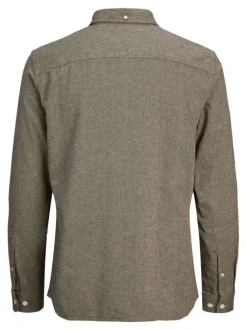 Chemise twill en coton biologique beige à coupe droite et col américain