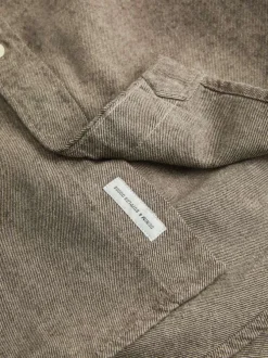 Chemise twill en coton biologique beige à coupe droite et col américain