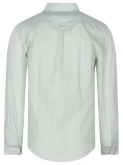 Chemise verte en lin à rayures pourvue avec une coupe droite et un col américain