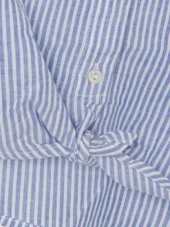 Chemisier en coton bleu rayé avec une coupe droite et un col italien
