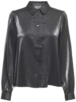 Chemisier anthracite uni avec une coupe droite à col français et des boutons