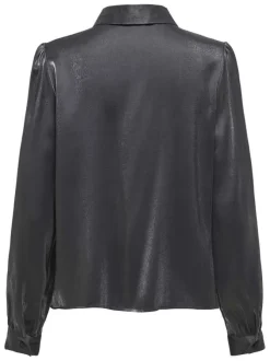 Chemisier anthracite uni avec une coupe droite à col français et des boutons