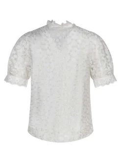 Chemisier beige avec des motifs fleuris à coupe droite et un col montant