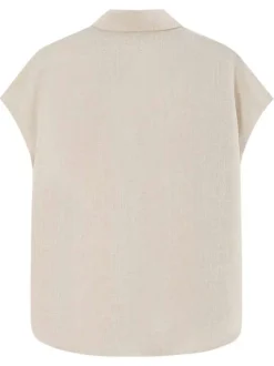 Chemisier beige uni avec une coupe droite et un col à revers