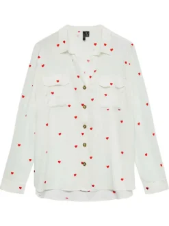 Chemisier blanc à motifs avec un col à revers et des manches longues