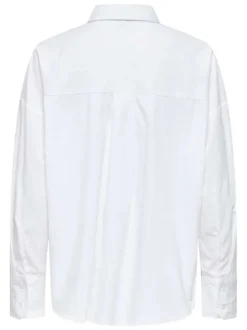 Chemisier blanc uni avec une coupe droite à col français et des manches longues