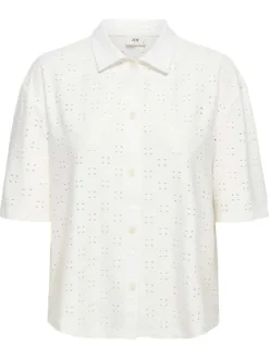 Chemisier blanc uni avec une coupe droite et un col à revers