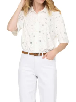 Chemisier blanc uni avec une coupe droite et un col à revers