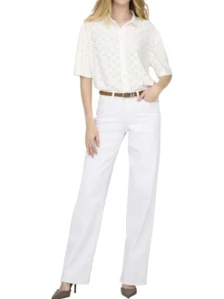 Chemisier blanc uni avec une coupe droite et un col à revers