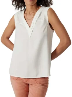 Chemisier blanc uni avec une coupe droite et un col v à manches courtes