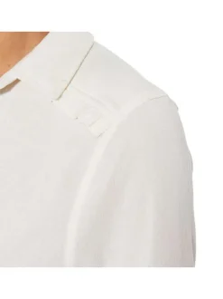 Chemisier blanc uni coupe droite avec un col américain et des franches smockées aux épaules et aux manches