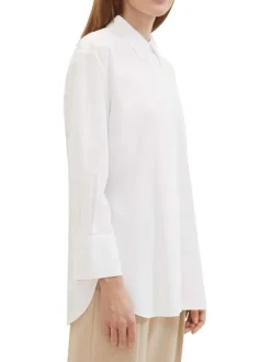 Chemisier blanc uni coupe droite col français et à manches longues