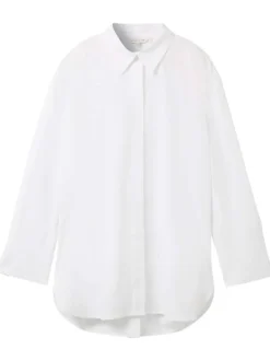 Chemisier blanc uni coupe droite col français et à manches longues