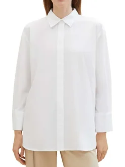 Chemisier blanc uni coupe droite col français et à manches longues