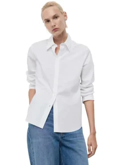 Chemisier blanc uni à coupe regular fit et à manches longues boutonnées