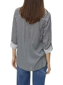 Chemisier bleu rayé avec un col chemise et à manches longues