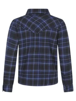 Chemisier blouse en coton marine à carreaux avec une coupe ajustée
