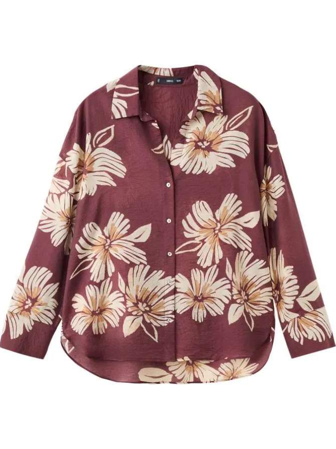 Chemisier bordeaux à motifs pourvu de manches longues et d'une coupe large