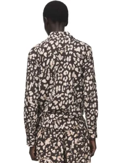 Chemisier chocolat à motif animalier imprimé avec une coupe droite