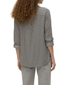 Chemisier chocolat rayé avec un col chemise et à manches longues