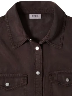 Chemisier chocolat uni avec une coupe droite et un col à revers