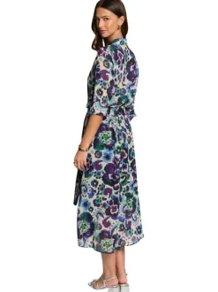 Chemisier écru en voile à imprimé multicolore floral et à coupe droite fluide