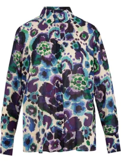 Chemisier écru en voile à imprimé multicolore floral et à coupe droite fluide