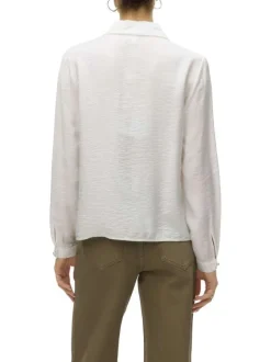 Chemisier écru uni avec un col chemise perlé et des manches longues