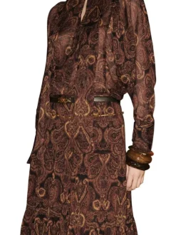 Chemisier effet blouse marron coupe ample orné d'un imprimé cachemire
