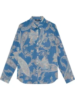 Chemisier en coton biologique bleu floral avec une coupe droite