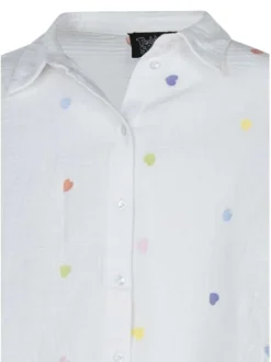 Chemisier en coton blanc avec motifs coeurs à coupe droite et à col à revers