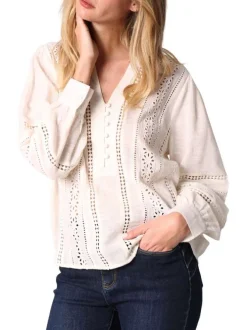 Chemisier en coton blanc avec un col v profond et des manches longues