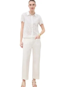 Chemisier en coton blanc à coupe droite pourvu d'un col à revers