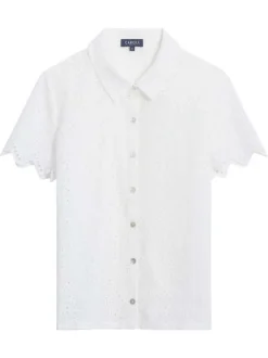 Chemisier en coton blanc à coupe droite pourvu d'un col à revers