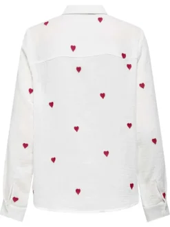 Chemisier en coton blanc à motifs coeurs avec une coupe droite et col à revers